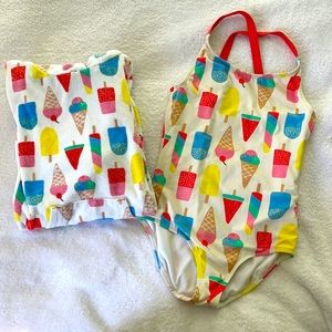 Matching Mini Boden swimsuit and coverup.